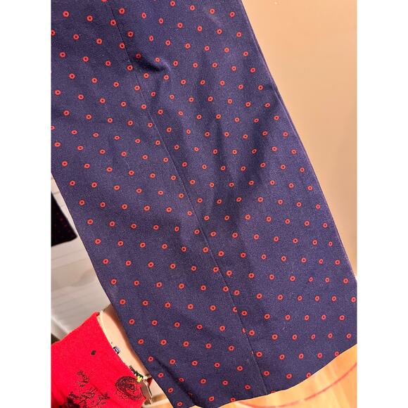 Women Anthropologie The Essential Slim Trousers Pants Size 12 Navy w/ Red Dots - Picture 7 of 9